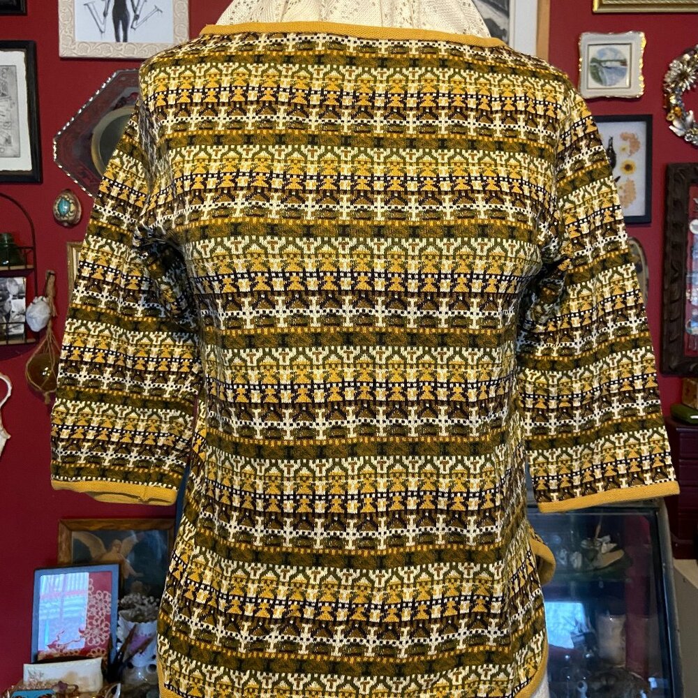 Vintage Kastle Knit Shirt 100% Cotton Geometric Print Bobbie Brooks 1960 to 1970